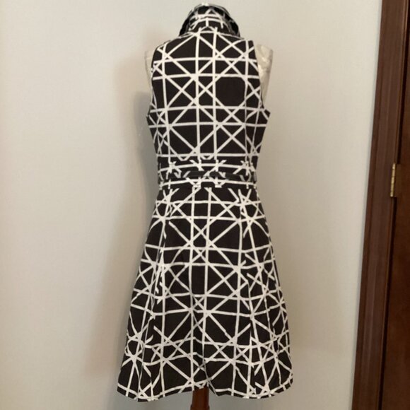 NEW! ANN TAYLOR GEOMETRIC GRID PRINT BELTED A-LINE SLEEVELESS DRESS SZ 6 CLASSIC - Picture 4 of 4